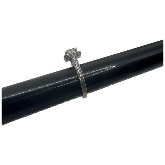 Sterling Silver 925 White Sapphire CZ Art Deco Style Halo Ring Size 6.75 - Picture 11 of 15